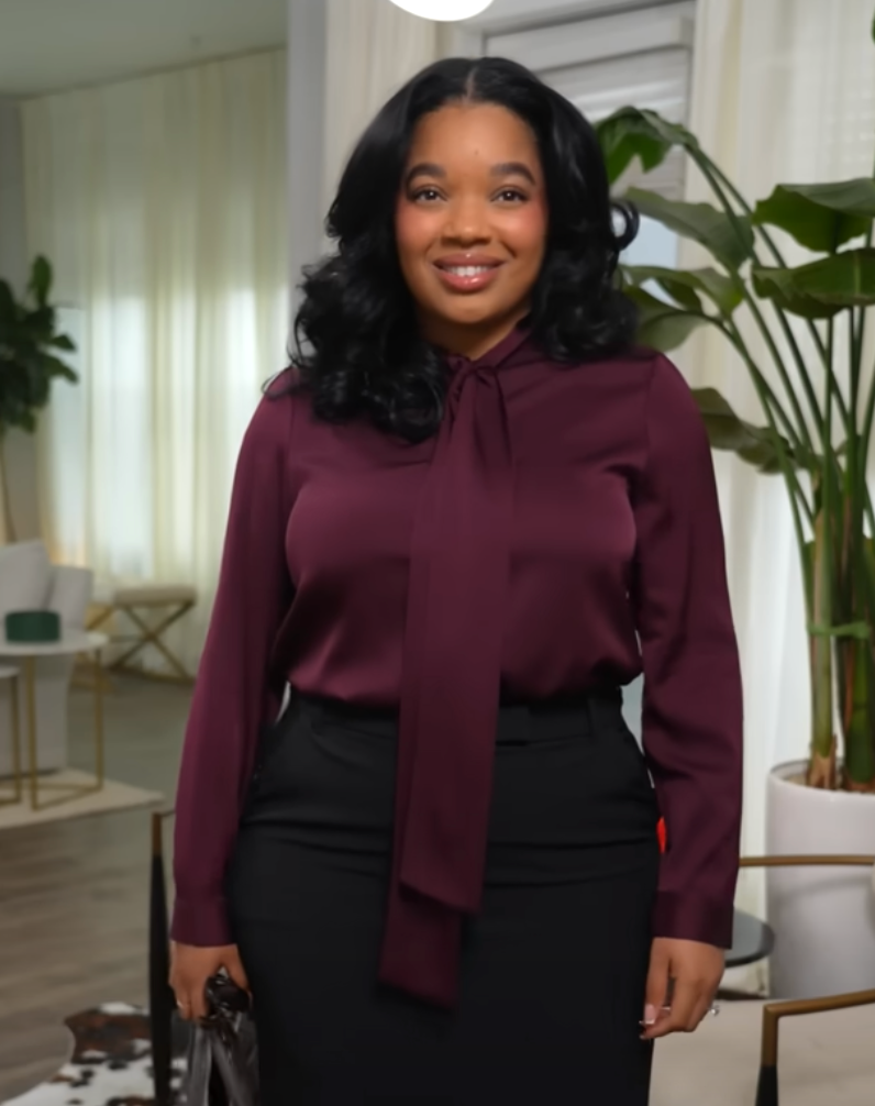 Quince Stretch Silk Tie Neck Blouse - L